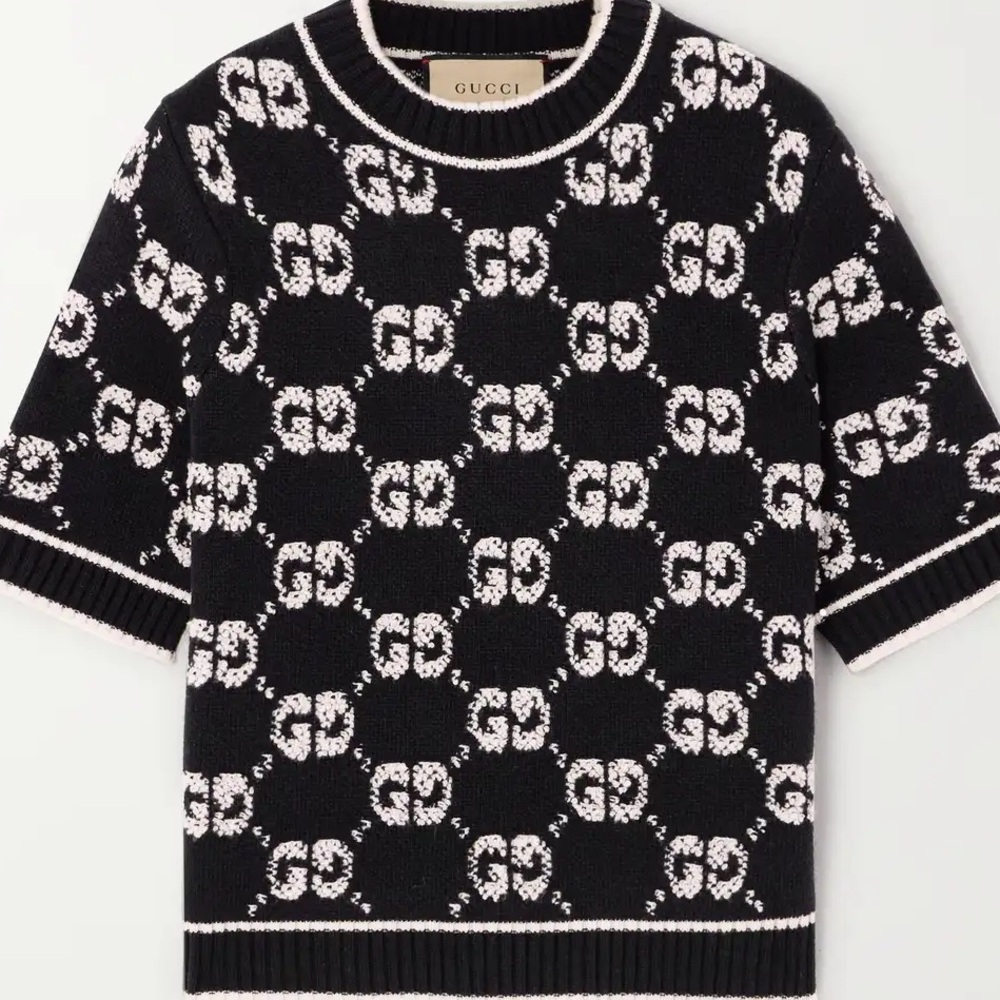 Gucci wool top sweater black & white logo GG $1300